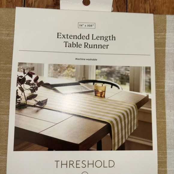 Threshold Yellow Clipped Stripe Table Runner Extended Length 14" x 108" New - Picture 3 of 3